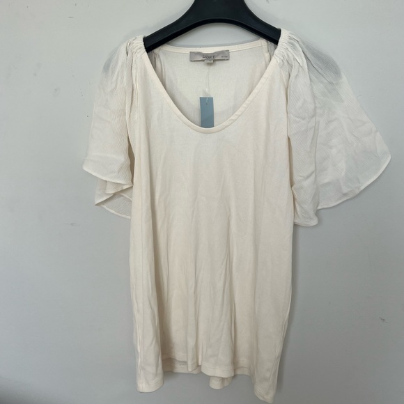 NWT White/Cream Ribbed Flounce Short- Sleeve Size L Shirt - Picture 2 of 4